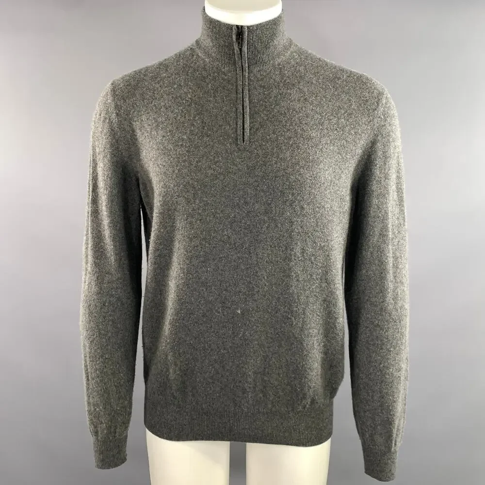 LORO PIANA Size M Grey Knit Cashmere 1/4 Zip Sweater